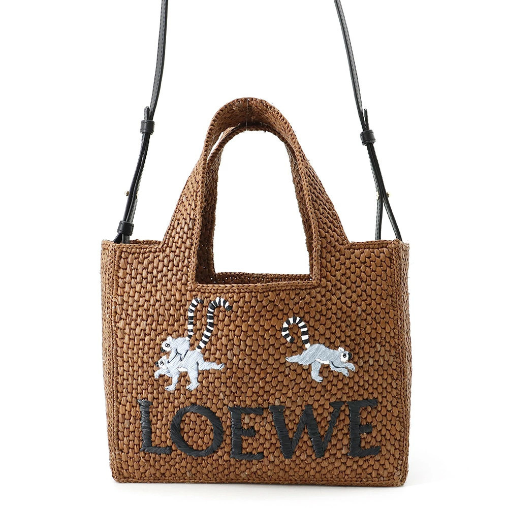 Loewe Tote Bag Font Suna Fujita Raffia Shoulder Basket Ring tailed Lemur